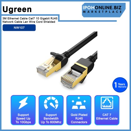 UGREEN 3M Ethernet Cable Cat7 10 Gigabit RJ45 Network Cable Lan Wire Cord Shielded UGREEN 3M Ethernet Cable Cat7 10 Gigabit RJ45 Network Cable Lan Wire Cord Shielded